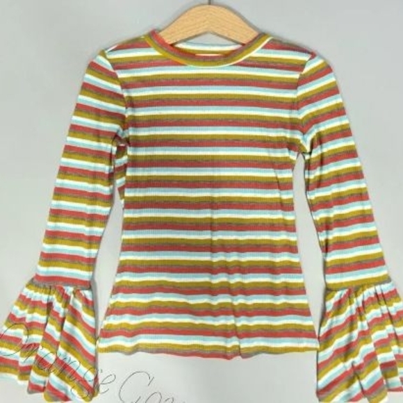 bloom in the city Tops - Bloom In The City Striped Bell Bottom Sleeve 70s Inspired Top Size Medium